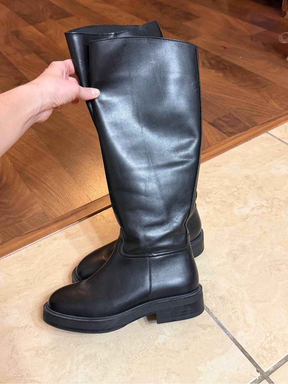 Mango Black Over-the-Knee Leather Boots